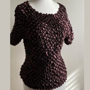 Brown Textured Popcorn Top with Short Sleeves ONE SIZE